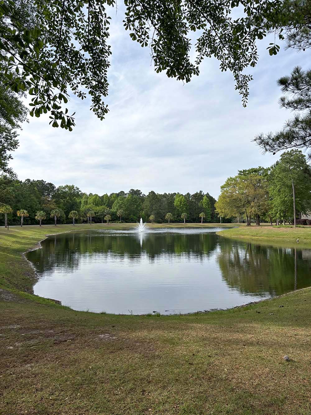 Stormwater retention pond with fountain in Lowcountry South Carolina